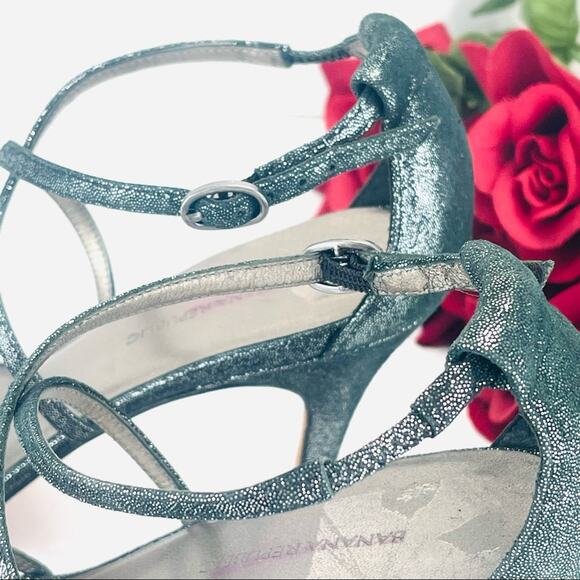 Banana Republic High Heel Sandal Sz 6 Silver 100% Leather Strappy Buckle Closure - Picture 10 of 16